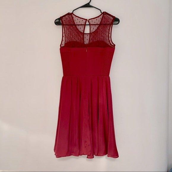 GUESS burgandy flowy dress with mesh top - Picture 2 of 8